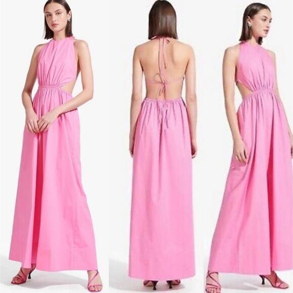 Staud Apfel Pink Halter Open Back Maxi Dress‎ - Tie Back Halter Dress Size XS - Picture 2 of 16